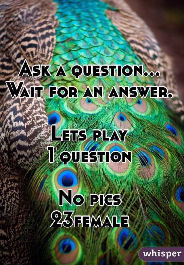 Ask a question... 
Wait for an answer. 

Lets play 
1 question 

No pics 
23female