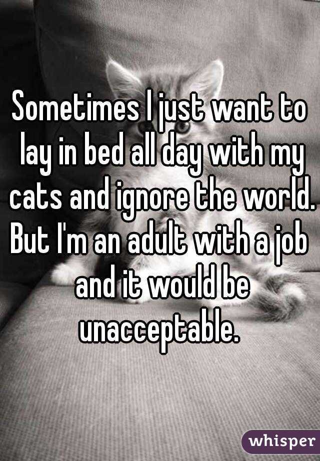 Sometimes I just want to lay in bed all day with my cats and ignore the world.
But I'm an adult with a job and it would be unacceptable. 