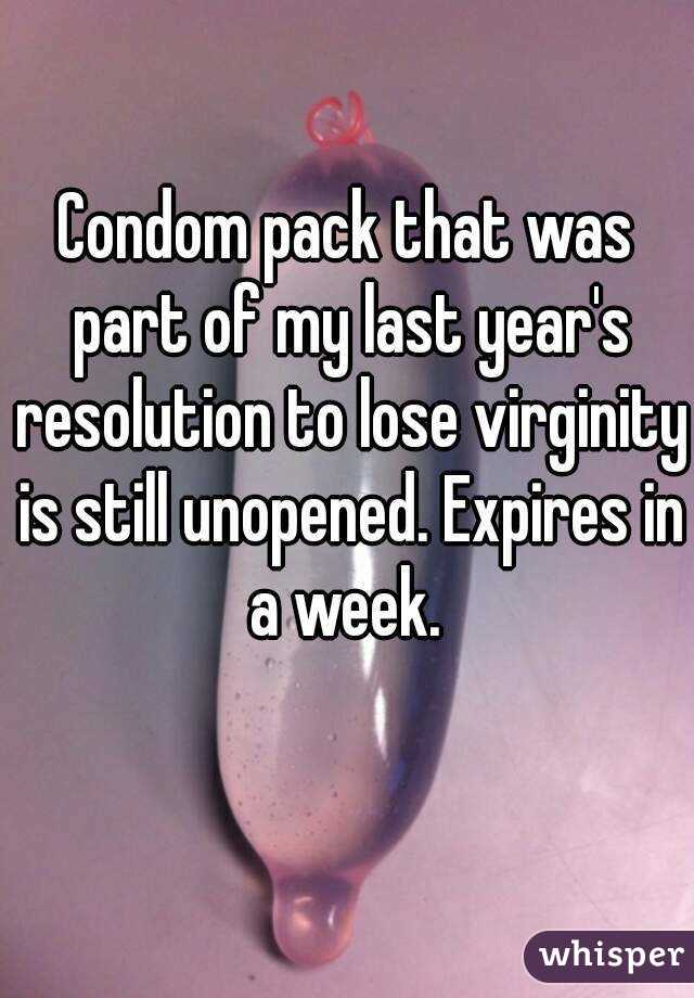 Condom pack that was part of my last year's resolution to lose virginity is still unopened. Expires in a week. 