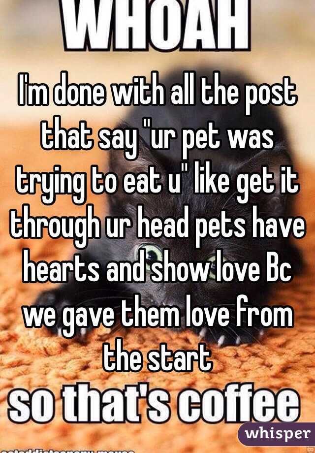 I'm done with all the post that say "ur pet was trying to eat u" like get it through ur head pets have hearts and show love Bc we gave them love from the start 