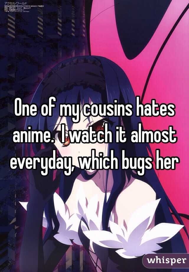 One of my cousins hates anime.  I watch it almost everyday, which bugs her