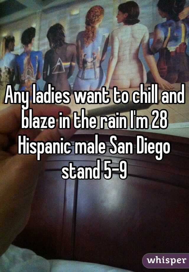 Any ladies want to chill and blaze in the rain I'm 28 Hispanic male San Diego stand 5-9