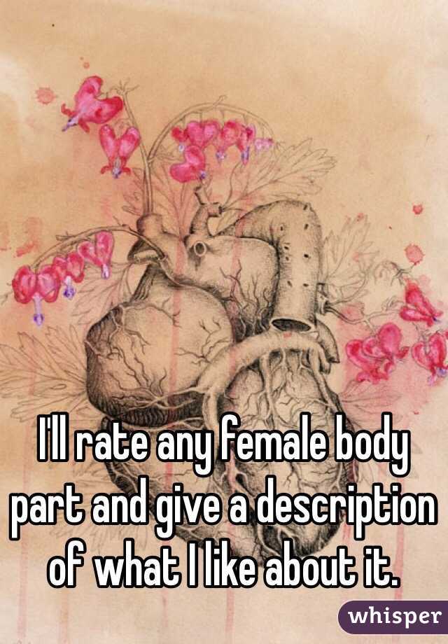I'll rate any female body part and give a description of what I like about it. 