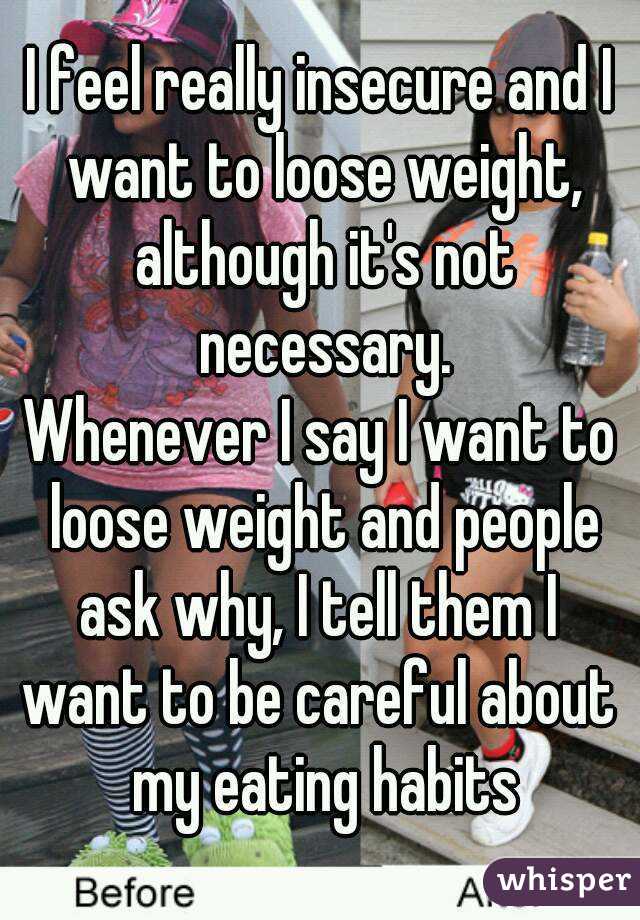 I feel really insecure and I want to loose weight, although it's not necessary.
Whenever I say I want to loose weight and people ask why, I tell them I 
want to be careful about my eating habits