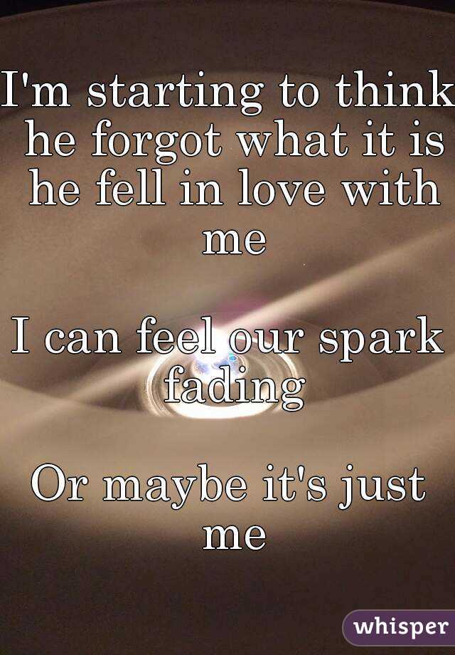 I'm starting to think he forgot what it is he fell in love with me

I can feel our spark fading

Or maybe it's just me