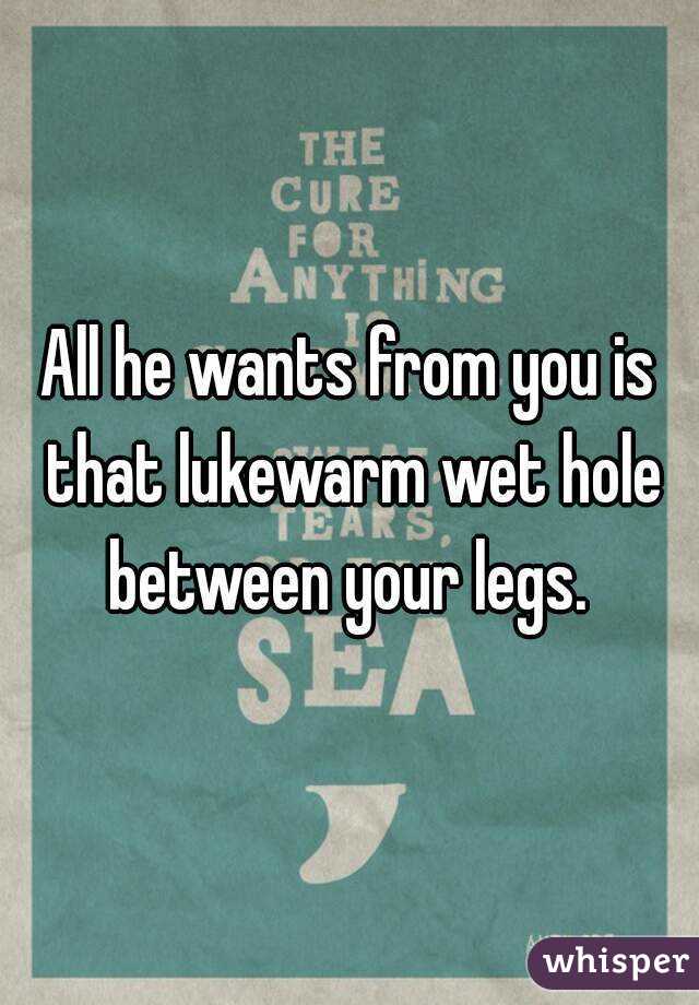 All he wants from you is that lukewarm wet hole between your legs. 