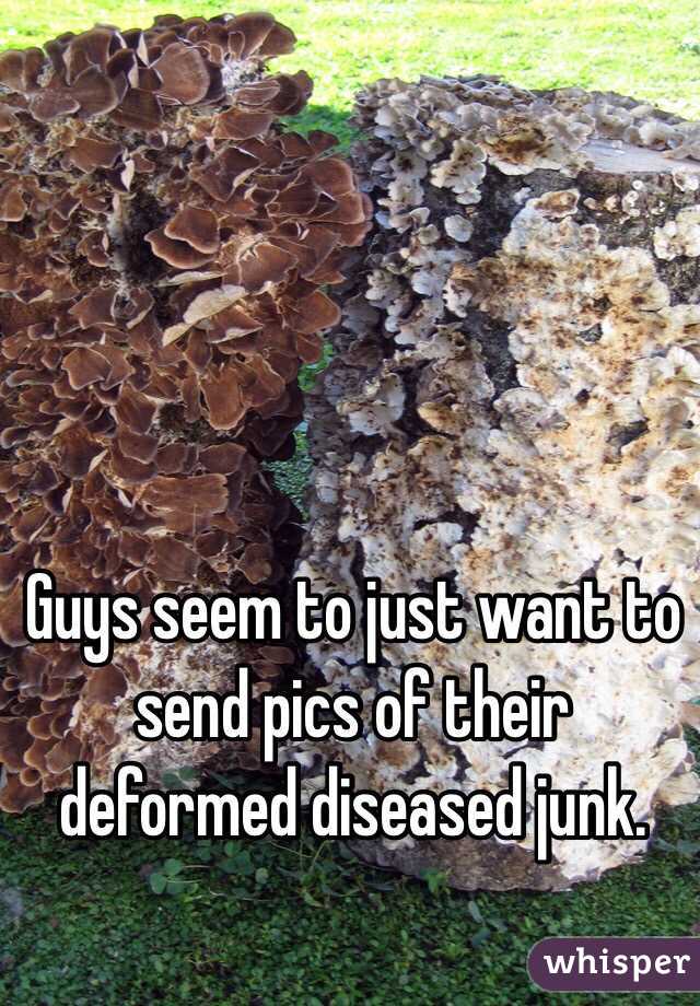Guys seem to just want to send pics of their deformed diseased junk.