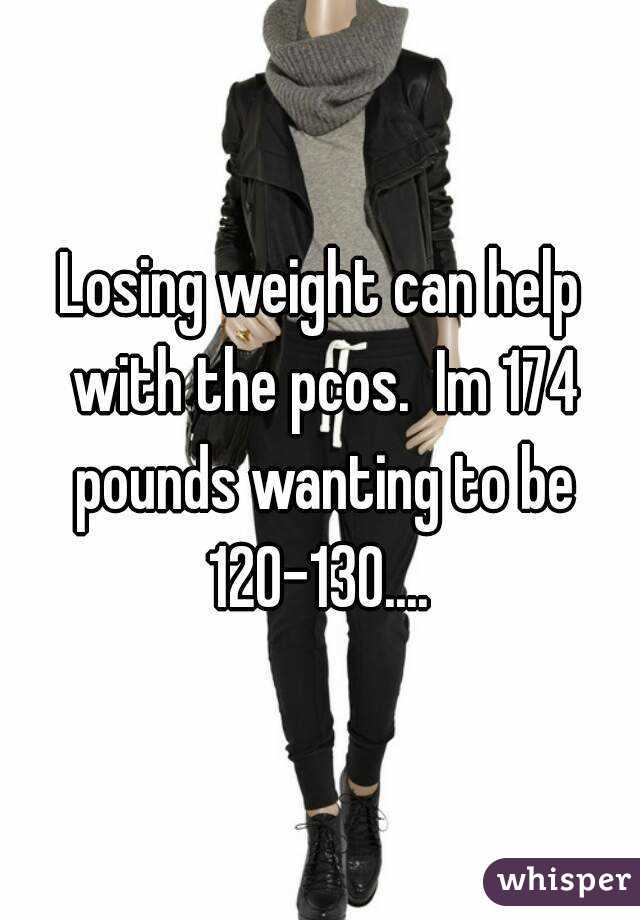 Losing weight can help with the pcos.  Im 174 pounds wanting to be 120-130.... 
