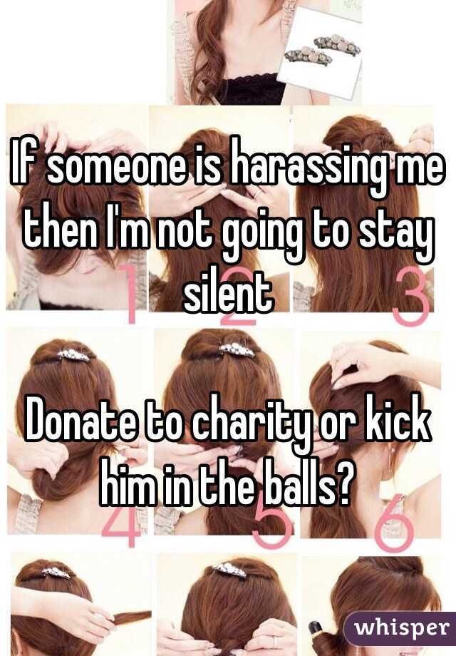 If someone is harassing me then I'm not going to stay silent 

Donate to charity or kick him in the balls?