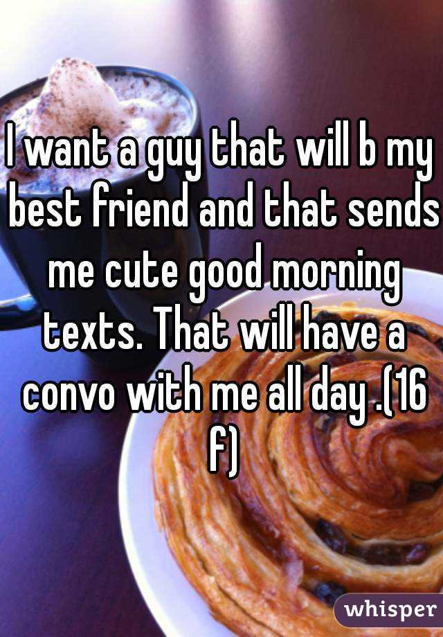 I want a guy that will b my best friend and that sends me cute good morning texts. That will have a convo with me all day .(16 f)