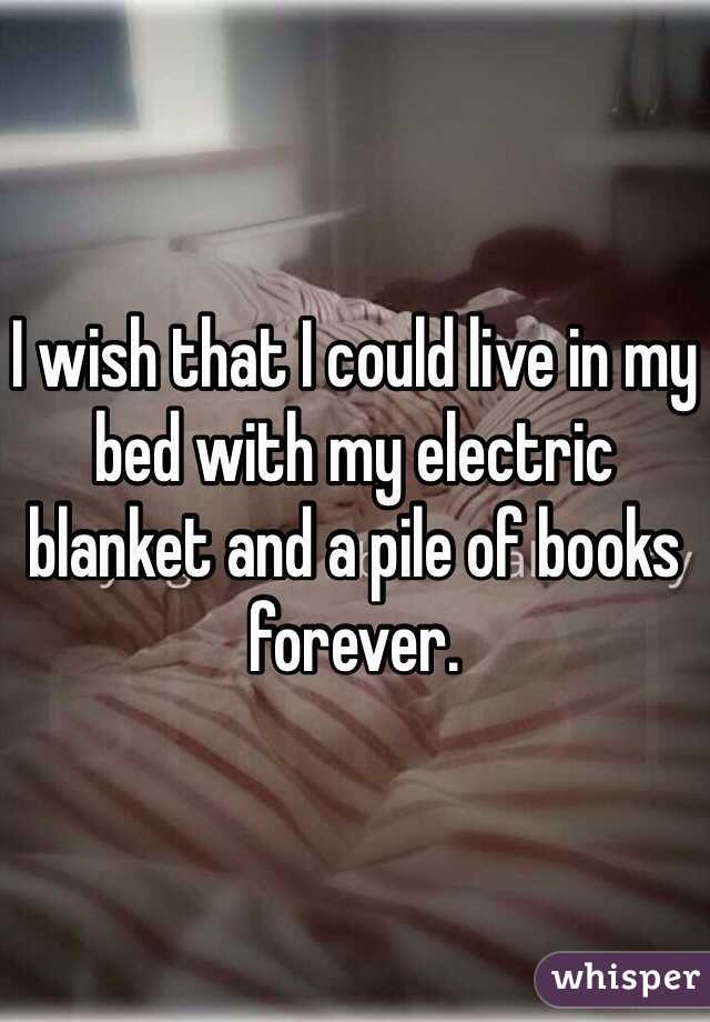 I wish that I could live in my bed with my electric blanket and a pile of books forever.