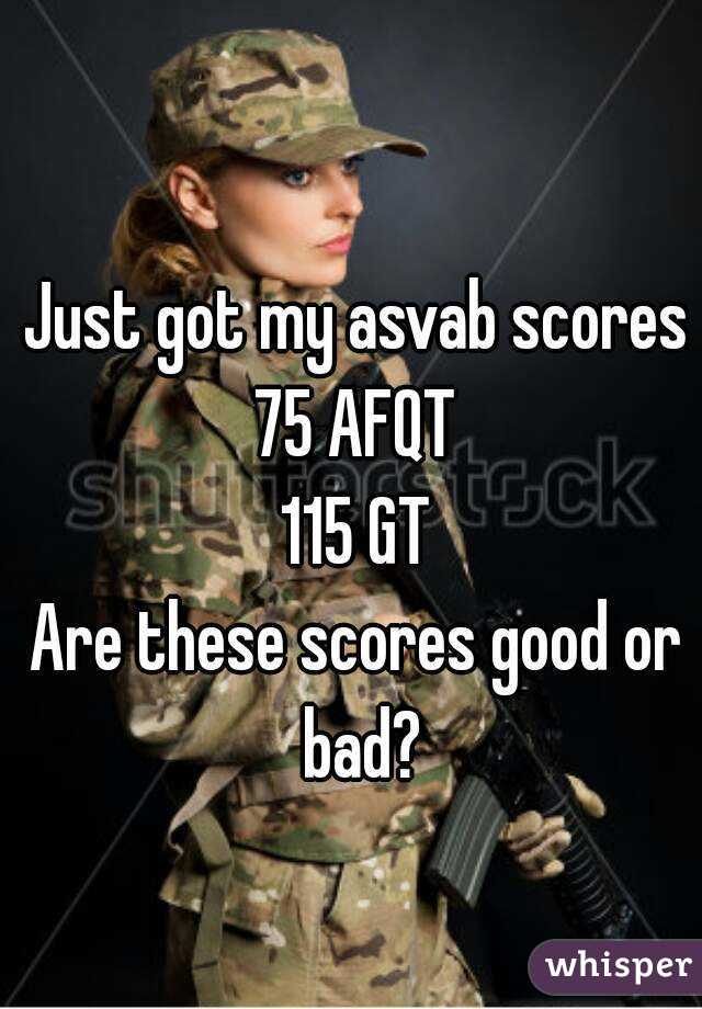 Just got my asvab scores
75 AFQT
115 GT
Are these scores good or bad?