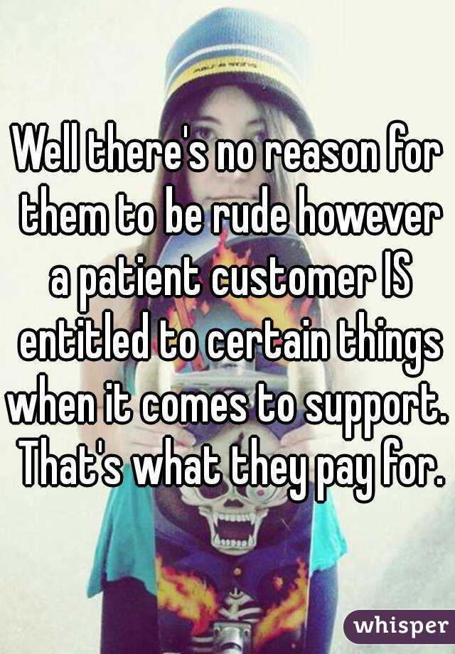 Well there's no reason for them to be rude however a patient customer IS entitled to certain things when it comes to support.  That's what they pay for.