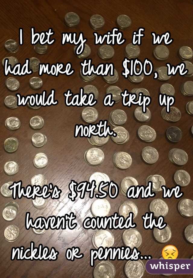 I bet my wife if we had more than $100, we would take a trip up north. 

There's $94.50 and we haven't counted the nickles or pennies... 😣