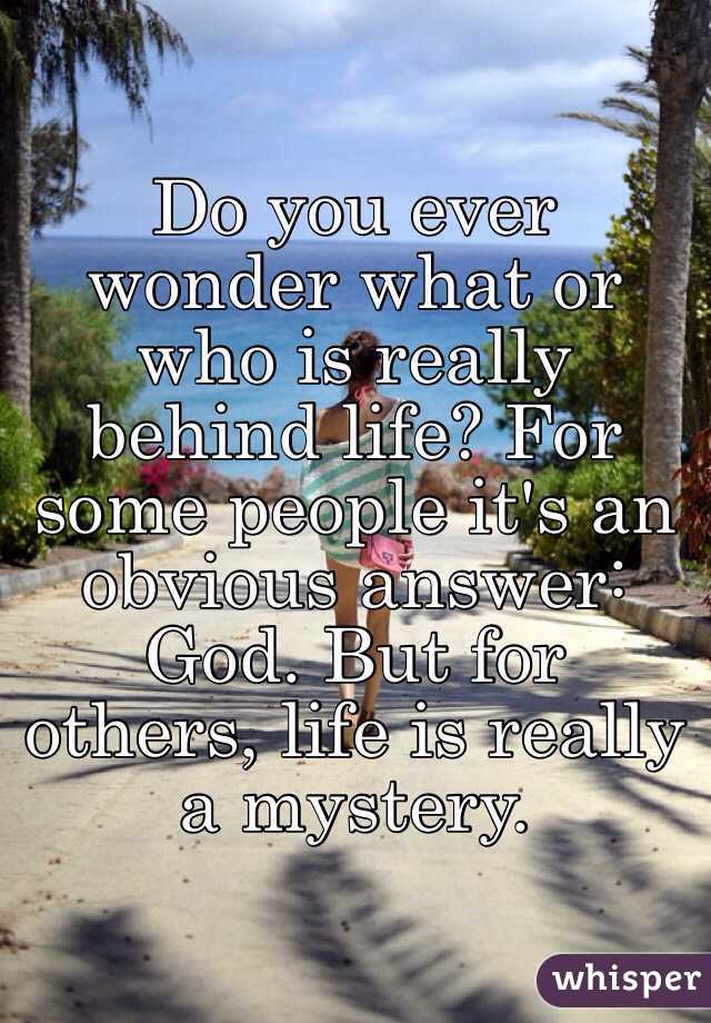 Do you ever wonder what or who is really behind life? For some people it's an obvious answer: God. But for others, life is really a mystery.