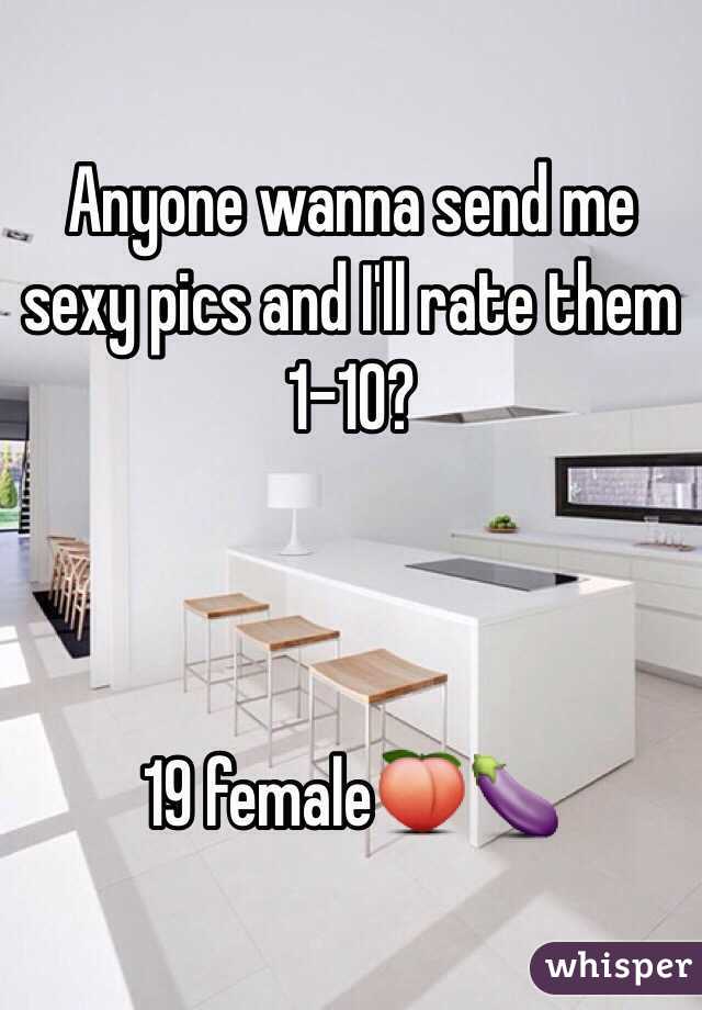 Anyone wanna send me sexy pics and I'll rate them 1-10?



19 female🍑🍆