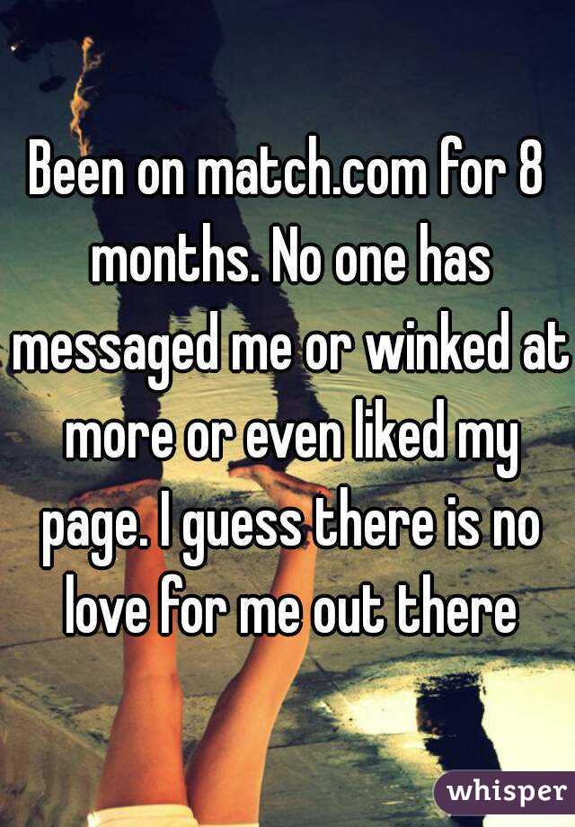 Been on match.com for 8 months. No one has messaged me or winked at more or even liked my page. I guess there is no love for me out there