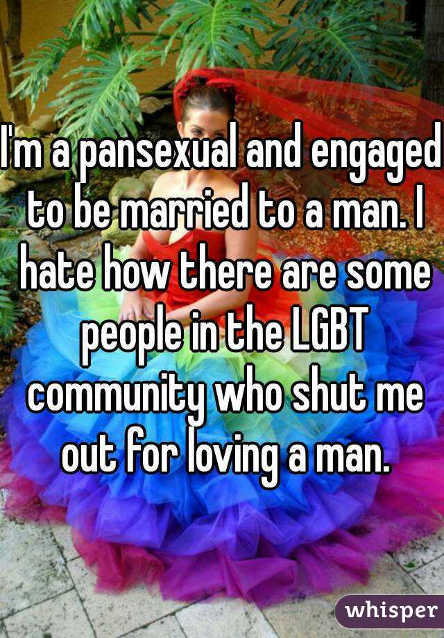 I'm a pansexual and engaged to be married to a man. I hate how there are some people in the LGBT community who shut me out for loving a man.