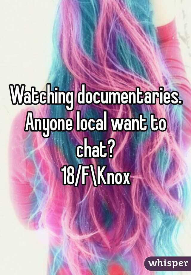 Watching documentaries. Anyone local want to chat?
18/F\Knox