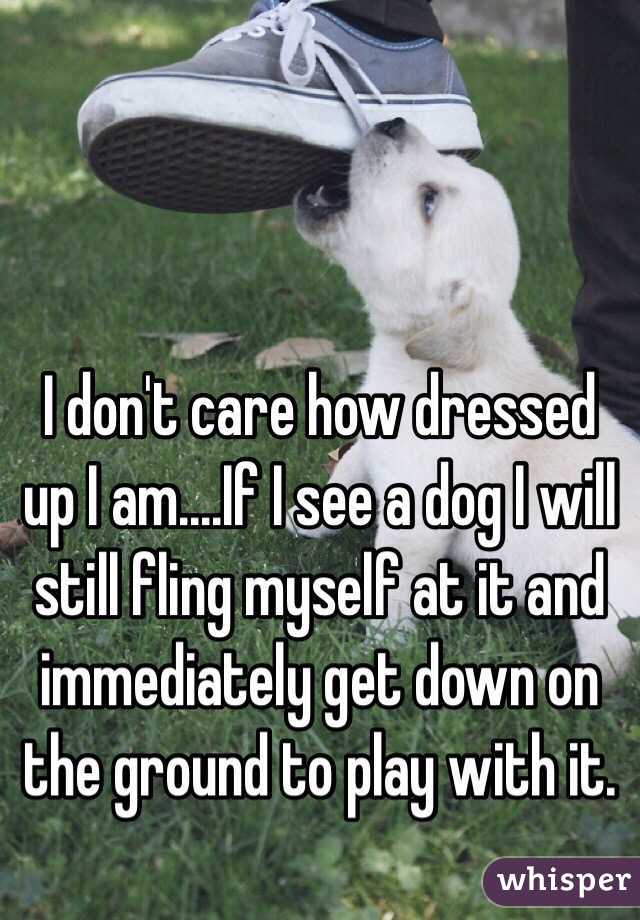 I don't care how dressed up I am....If I see a dog I will still fling myself at it and immediately get down on the ground to play with it.