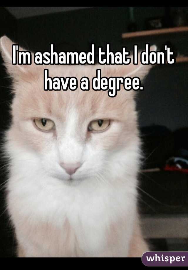 I'm ashamed that I don't have a degree. 