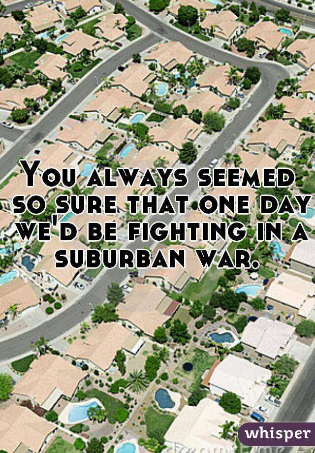 You always seemed so sure that one day we'd be fighting in a suburban war. 