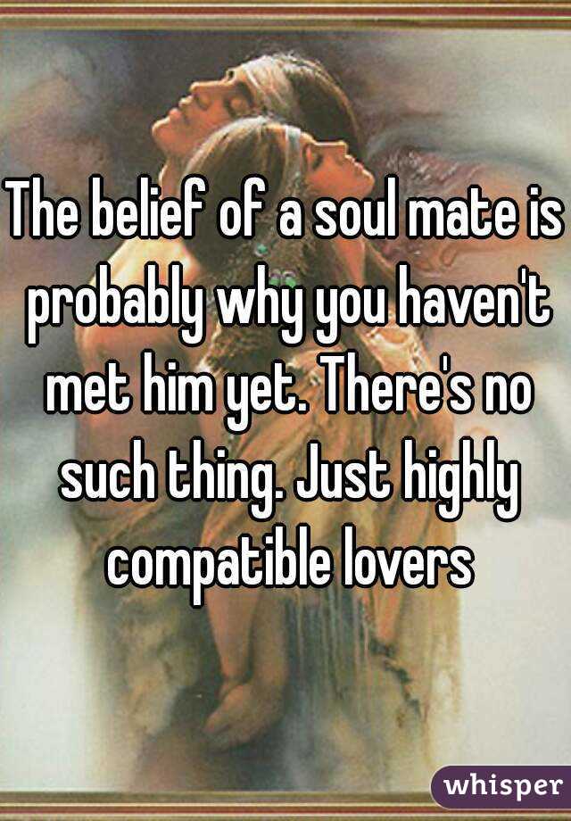 The belief of a soul mate is probably why you haven't met him yet. There's no such thing. Just highly compatible lovers