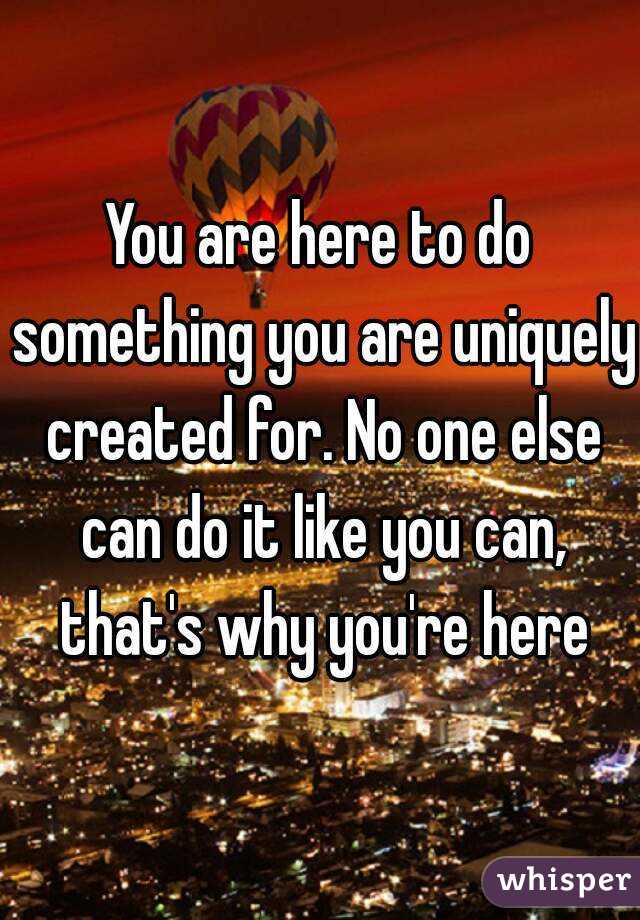 You are here to do something you are uniquely created for. No one else can do it like you can, that's why you're here