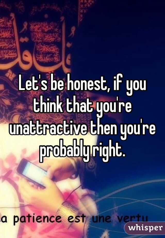 Let's be honest, if you think that you're unattractive then you're probably right.