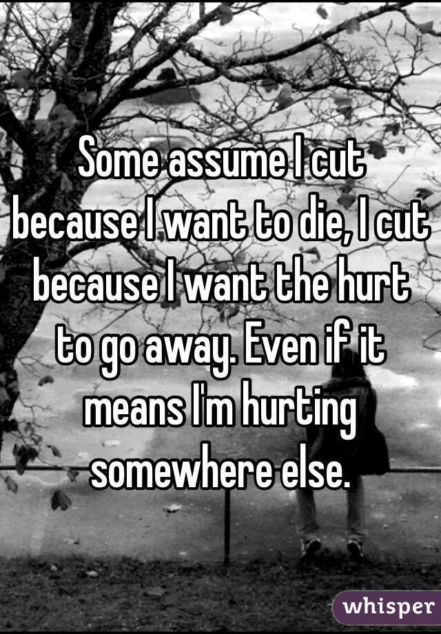 Some assume I cut because I want to die, I cut because I want the hurt to go away. Even if it means I'm hurting somewhere else. 