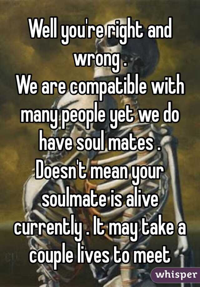 Well you're right and wrong .
We are compatible with many people yet we do have soul mates . 
Doesn't mean your soulmate is alive currently . It may take a couple lives to meet