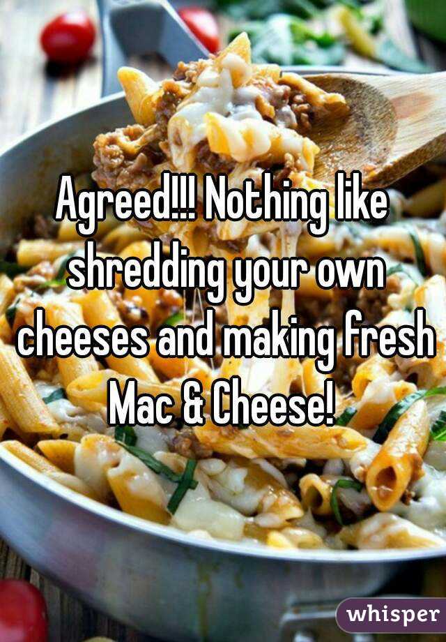 Agreed!!! Nothing like shredding your own cheeses and making fresh Mac & Cheese! 