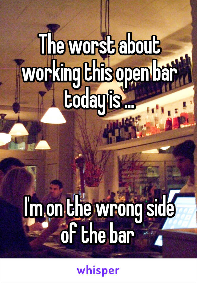 The worst about working this open bar today is ...



I'm on the wrong side of the bar 