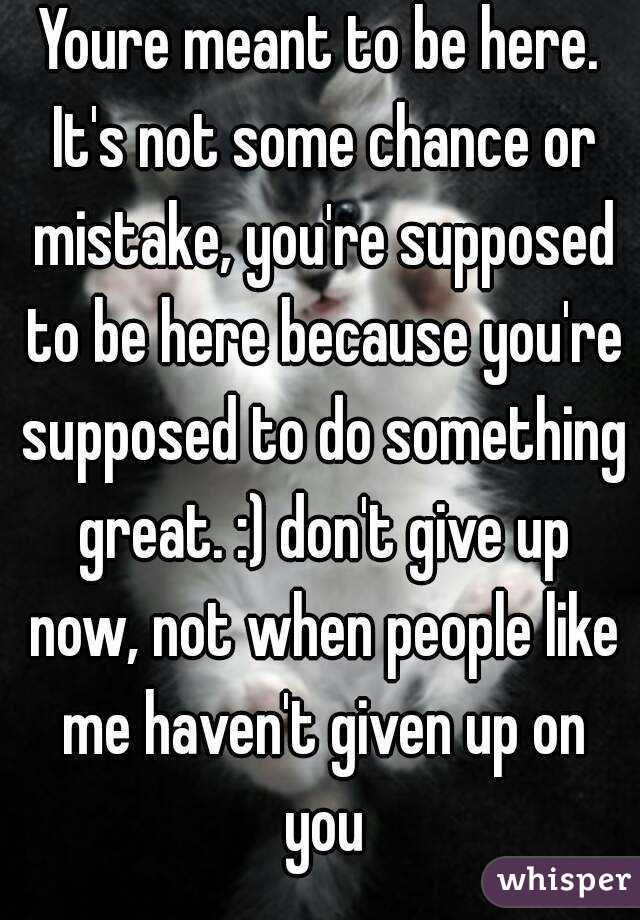 Youre meant to be here. It's not some chance or mistake, you're supposed to be here because you're supposed to do something great. :) don't give up now, not when people like me haven't given up on you