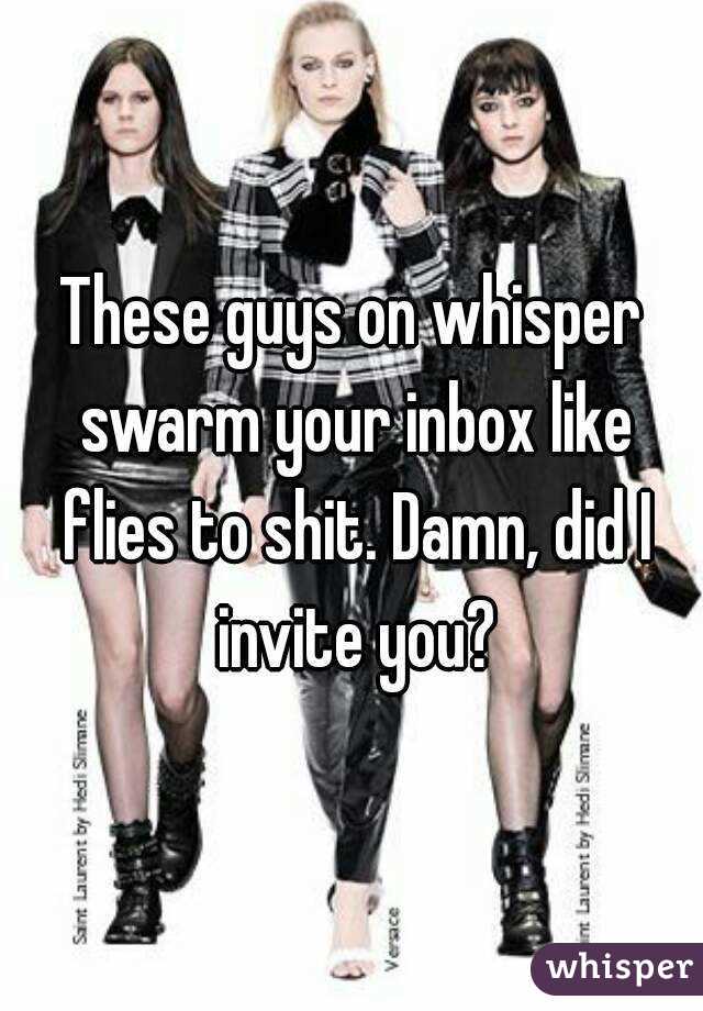 These guys on whisper swarm your inbox like flies to shit. Damn, did I invite you?