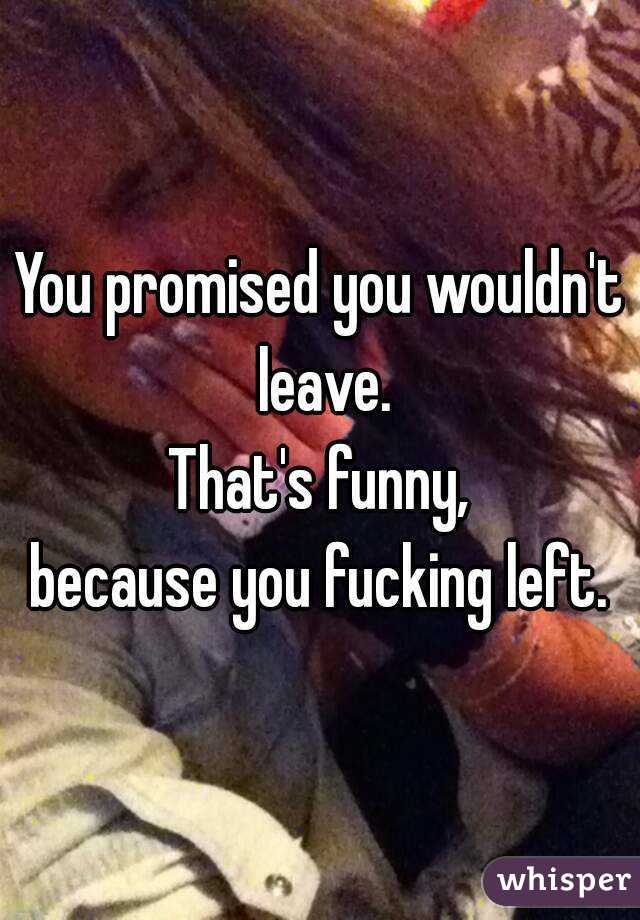 You promised you wouldn't leave.
That's funny,
because you fucking left.