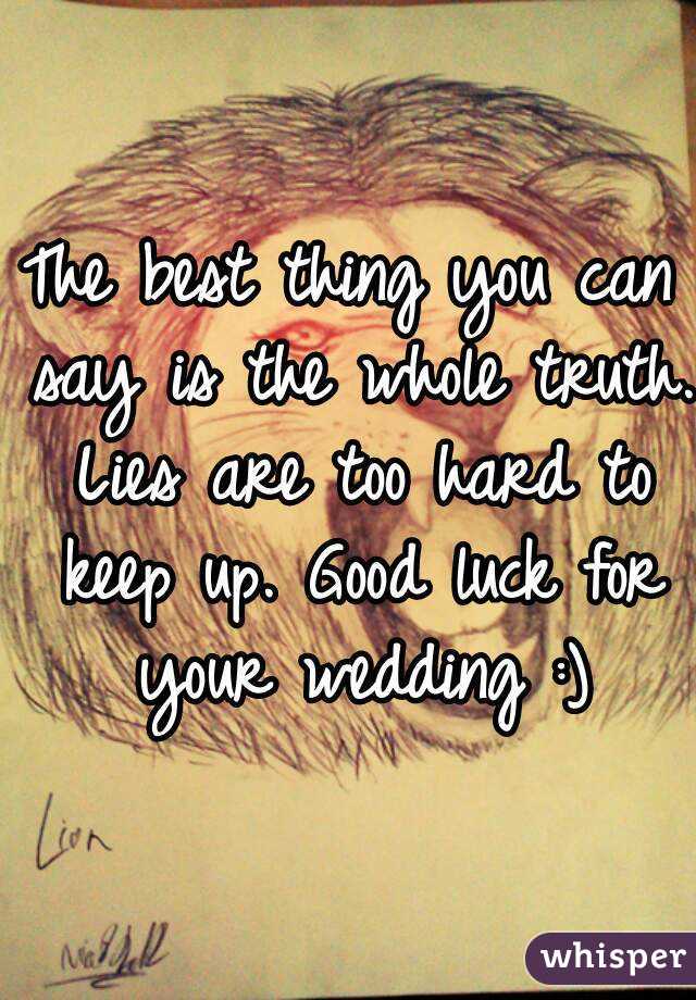 The best thing you can say is the whole truth. Lies are too hard to keep up. Good luck for your wedding :)