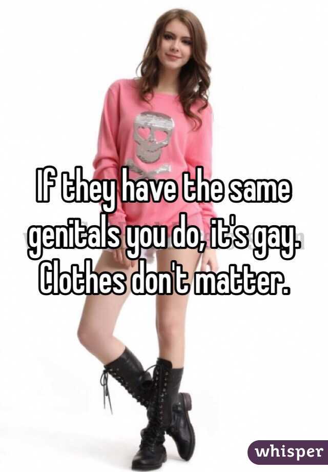 If they have the same genitals you do, it's gay. Clothes don't matter.