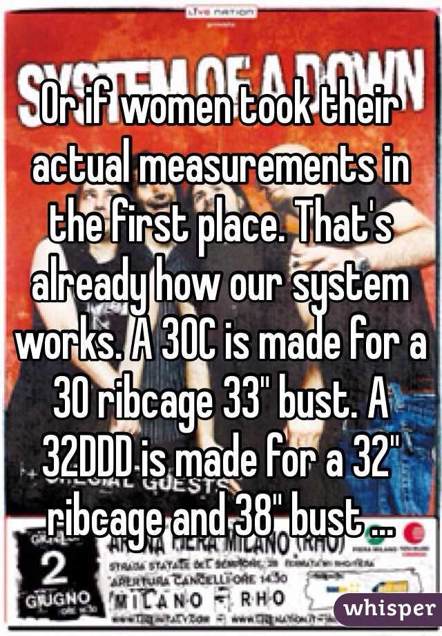 Or if women took their actual measurements in the first place. That's already how our system works. A 30C is made for a 30 ribcage 33" bust. A 32DDD is made for a 32" ribcage and 38" bust ...