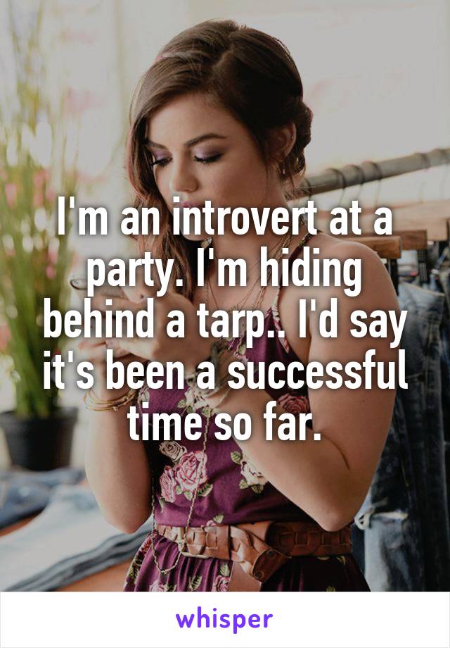 I'm an introvert at a party. I'm hiding behind a tarp.. I'd say it's been a successful time so far.