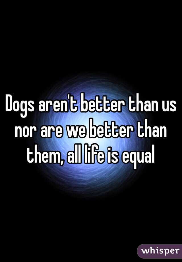 Dogs aren't better than us nor are we better than them, all life is equal 