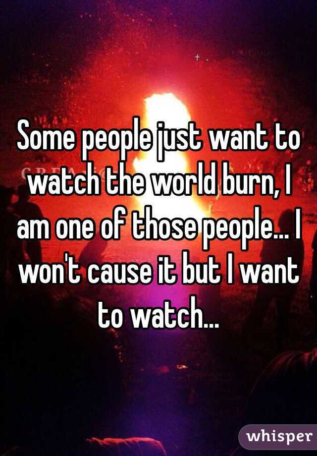 Some people just want to watch the world burn, I am one of those people... I won't cause it but I want to watch...