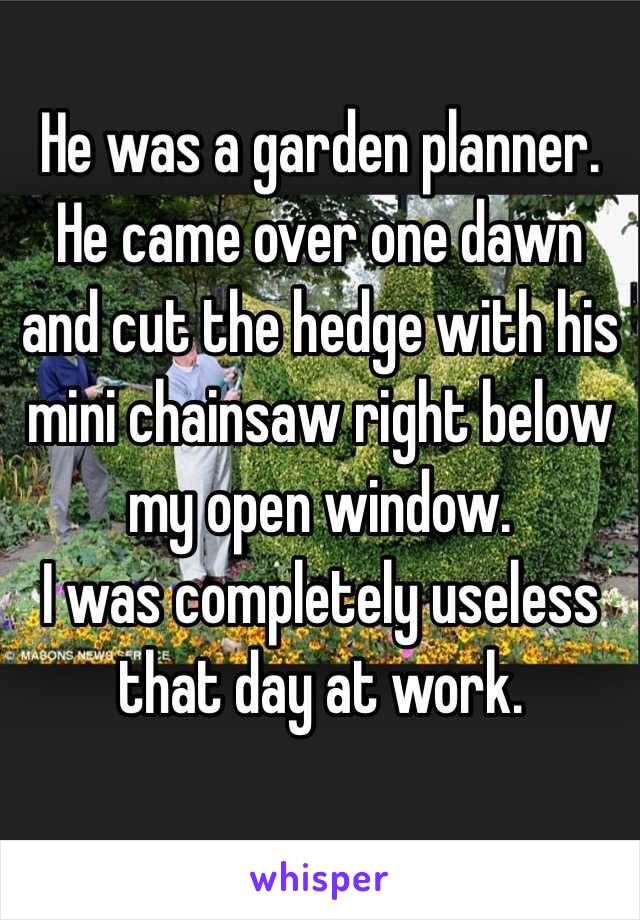 He was a garden planner.
He came over one dawn and cut the hedge with his mini chainsaw right below my open window. 
I was completely useless that day at work.