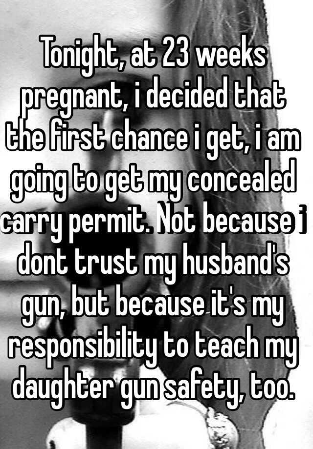 Tonight, at 23 weeks pregnant, i decided that the first chance i get, i am going to get my concealed carry permit. Not because i dont trust my husband's gun, but because it's my responsibility to teach my daughter gun safety, too.