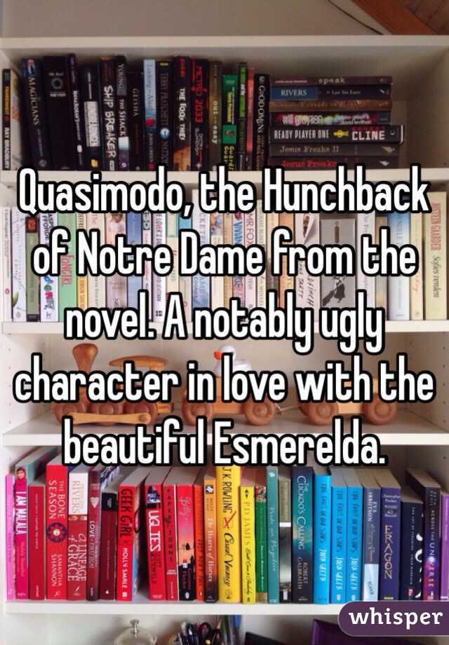 Quasimodo, the Hunchback of Notre Dame from the novel. A notably ugly character in love with the beautiful Esmerelda. 