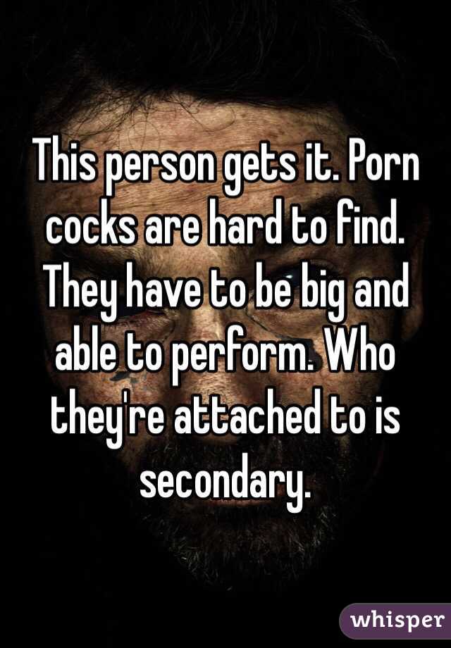 This person gets it. Porn cocks are hard to find. They have to be big and able to perform. Who they're attached to is secondary.