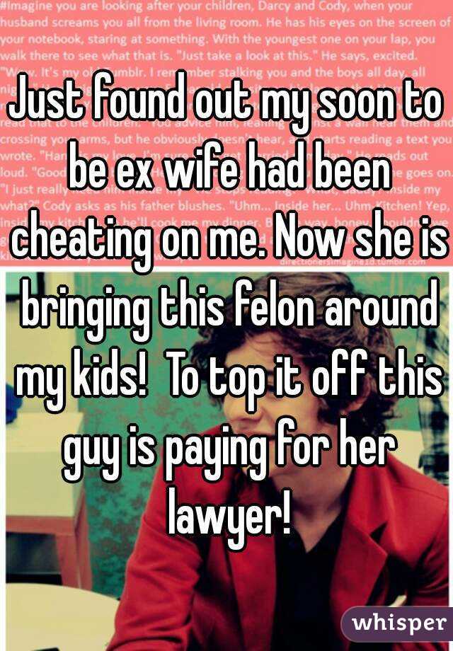 Just found out my soon to be ex wife had been cheating on me. Now she is bringing this felon around my kids!  To top it off this guy is paying for her lawyer!
