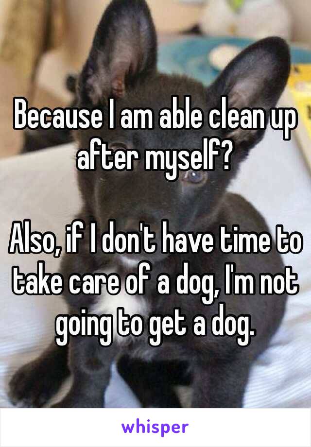 Because I am able clean up after myself? 

Also, if I don't have time to take care of a dog, I'm not going to get a dog.  