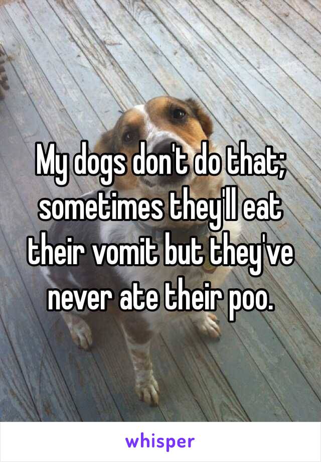 My dogs don't do that; sometimes they'll eat their vomit but they've never ate their poo.