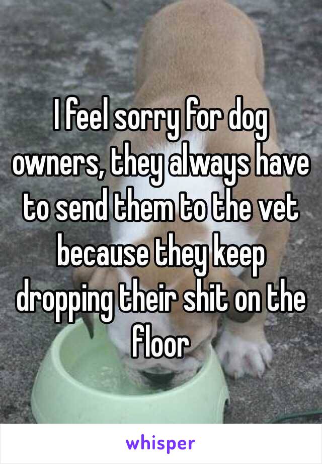 I feel sorry for dog owners, they always have to send them to the vet because they keep dropping their shit on the floor  